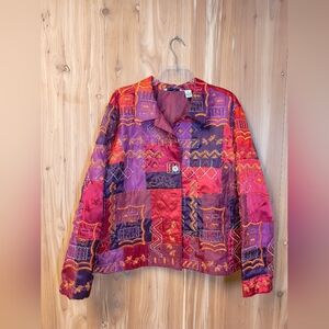 French Laundry Embroidered Patchwork Blazer — Red & Purple, Size XL